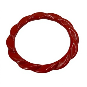 Conjuntos de brazaletes de resina acrílica hechos a mano, multicolor, crema, rojo, verde y negro, retorcidos, elegantes, de diseño, unisex, a la moda, para mujer - Product Image 4