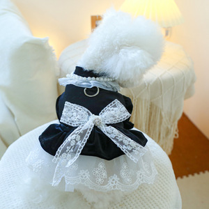 PETCIRCLE Spring and Autumn Pet Circle Dog <b>Clothes</b> <b>Cat</b> Bow Lace Trim Velvet Dress - Product Image 1