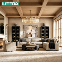 Meubles de salon de luxe, ensemble de canapés sectionnels en forme de L, canapé rembourré avec structure en bois massif, coussins en éponge pour villa