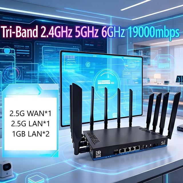 New Home Enterprise Router Mesh WiFi7 CPE Tri-Band 2.4G/5.8G/6GHz 19000Mbps 1GB DDR4 NSA/SA 5g Modem with Dual SIM Slot MT7988AV