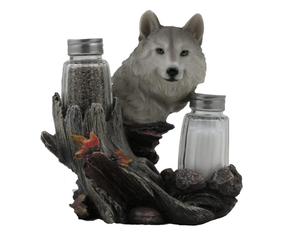 Ensemble de salière et poivrière en verre de loup gris décoratif avec support, Figurine pour cabine et Lodge rustique, Restaurant, Bar ou cuisine - Product Image 1