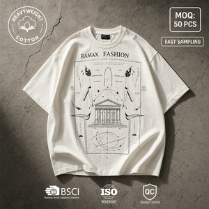 T-shirt en coton surdimensionné pour homme RAMAX FASHION, manches courtes, imprimé, style streetwear, col rond, blanc, 280 g/m² - Product Image 1