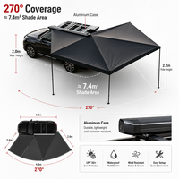 270 °   Auvent latéral de voiture avec boîtier en aluminium, LED intégrées, étanche, pour SUV, camping, voyage en extérieur et tout-terrain