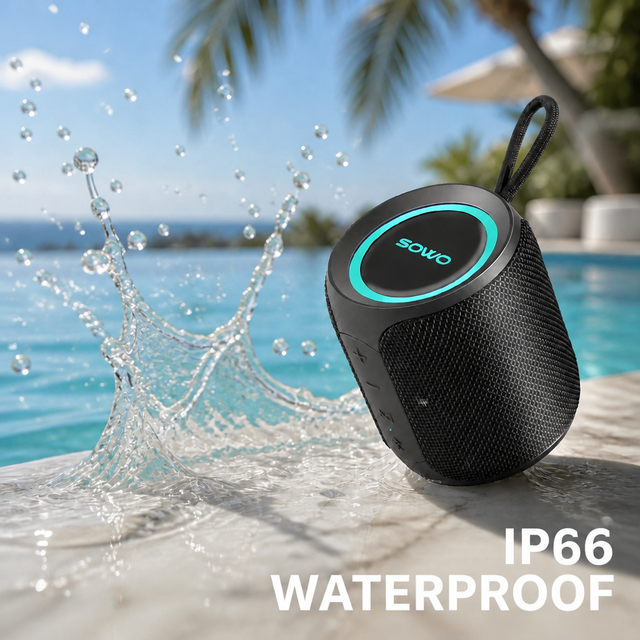 SOWO Q08 16W Portable  Speaker IP66 Waterproof Wireless Outdoor Speaker LE Auracast Stereo Sound with RGB Light Ring