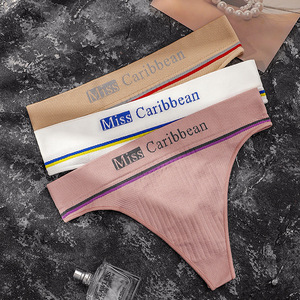Mujeres Sexy Deportes Fitness Carta Raya Bragas <span class=keywords><strong>Tanga</strong></span> Ropa interior Sin costuras Cintura alta Sexy Calzoncillos Tangas - Product Image 1
