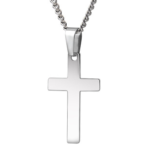 Colgante de Cruz de Acero Inoxidable de 35 mm, Diseño Liso, para Uso Diario, Incluye Cadena para Collar - Product Image 1