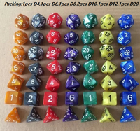 Dés en plastique transparents personnalisés en acrylique, lot de 7 polyédriques à 20 faces pour TRPG, DND, D&D, couleurs nacrées et étoilées, en vrac