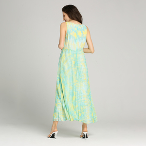La tendencia de la moda de <span class=keywords><strong>aqua</strong></span> hielo poliéster Impresión digital plisado sin mangas de las mujeres, vestido casual ropa - Product Image 2