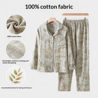 Nouvel ensemble de pyjama pour femme en pur coton, jacquard teint en fil, imprimé floral, col à revers, manches longues, pantalon – Simple, respirant, pour la détente