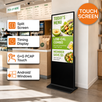 Pantalla Digital Interior 4K UHD de 32-65 Pulgadas 178 °   Base Móvil Táctil PCAP para Windows con Vista Amplia, Ultrafina de 4 mm, Funcionamiento Continuo 24/7