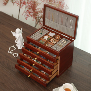 Boîte de rangement en bois de grande taille avec tiroir, présentoir à bracelets, rangement pour accessoires féminins, pour bagues, colliers, boucles d'oreilles - Product Image 6