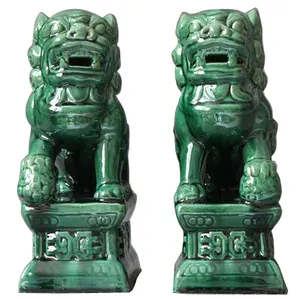 Yeşil renk renkli sırlı çömlek Tang hanedanı Fu heykeli ev dekorasyon klasik çin Fengshui Foo köpek