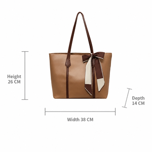 Women Soft PU Leather Tote Shoulder Bag Large Capacity Brown Handbag With Scarf Accent Casual Work Bag Factory Supply - Product Image 6