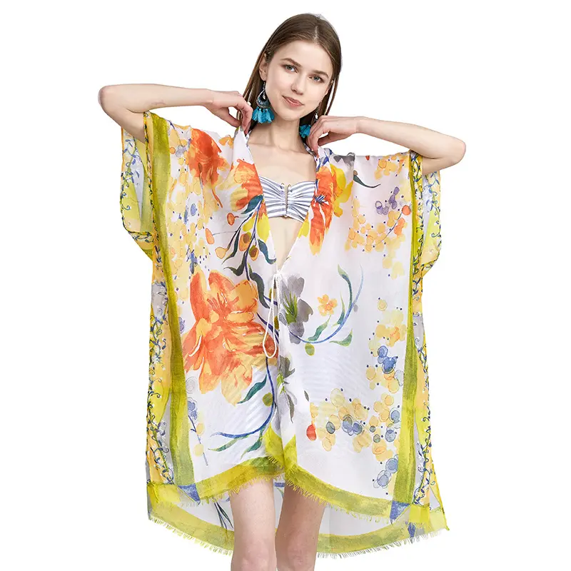 드롭 배송 도매 여름 코튼 사용자 정의 여성 페이즐리 꽃 인쇄 술 비치 판초 shawls 고품질 랩 90cmX90cm