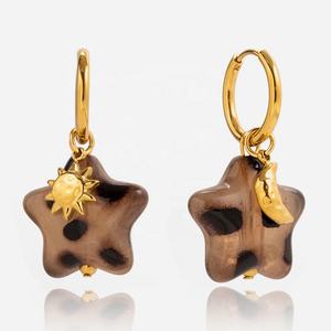 Pendientes Colgantes con Estampado de Leopardo Vintage, Piedra Natural con Microincrustaciones, Acero Inoxidable Chapado en Oro, Joyería para Mujer, Lote Pequeño - Product Image 1