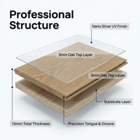 Suelo de Madera de Roble Antibacteriano de Tres Capas, 690x127mm, Acabado Transparente con Protección UV, Resistente a Químicos, para Exteriores y Parques