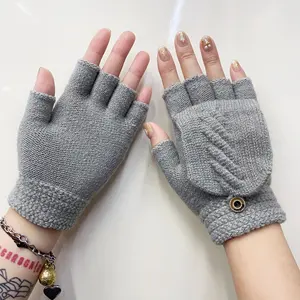 Benutzer definiertes Logo dehnbar gestrickt Warm Acryl Touchscreen Finger lose Fäustlinge Winter Magic Half Finger Handschuhe