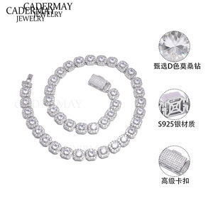 Cadermay Multi Layer Moissanite Necklace 12mm Round Cut S925 Silver Cuban Chain Hip Hop Style Jewelry - Product Image 3