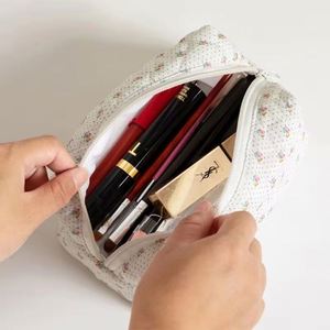 Bolsa de Cosméticos de Viaje Ecológica Personalizada para Mujer, de Gran Capacidad, con Cordón, Acolchada, de Algodón, con Lazo, Cierre de Cremallera, Multifuncional - Product Image 4