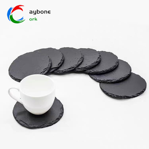 Posavasos de pizarra natural Arpillera 10cm Pizarra Whisky Copa de vino Teahouse Cafe Aislamiento térmico Posavasos antideslizantes - Product Image 5