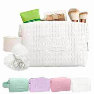 Wholesale 8inch PU Leather Travel Cosmetic <b>Bags</b> Beauty Essentials <b>Makeup</b> <b>Bag</b> Pinky Skincase Organize With Handle - Product Image 3