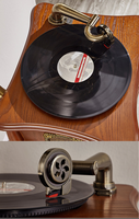 Platine vinyle rétro tout en un phonographe vintage pour LP avec corne en cuivre, haut-parleur intégré Aux-in/USB