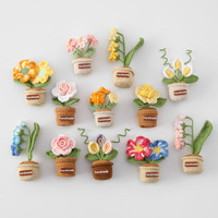 Magnet Kulkas Rajutan Tangan Motif Bunga dalam Pot, Hiasan Renda Krisan Kecil, Profiteroles, Lily Valley