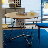 Table à manger ronde pliable réglable en hauteur de style LEM vintage Bauhaus, cadre en acier inoxydable, écologique, pour la maison, le café, le bureau