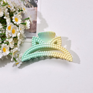 Pince à <span class=keywords><strong>cheveux</strong></span> décontractée et élégante pour <span class=keywords><strong>femme</strong></span>, en plastique, avec dégradé irisé et perles, pour usage quotidien, décoration de coiffure - Product Image 6