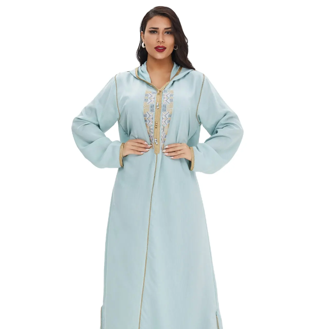 Gaun Maxi katun bordir elegan dan berkarakteristik jubah Muslim baru untuk dewasa panjang dan indah