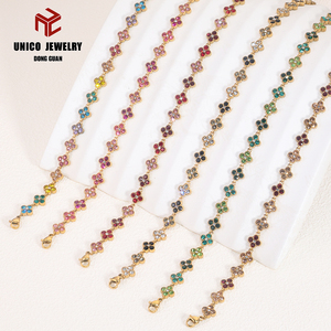 Colliers trèfle multicolores en cristal, breloques en acier inoxydable plaqué or 18 carats PVD, collier tennis arc-en-ciel, bijoux de mode pour femmes - Product Image 5