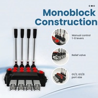 Vanne de commande directionnelle monobloc Hy-Waloil DCV40 à 4 bobines, actionnée par levier, retour par ressort, 315 bars, vis de purge, débit 40 L/min, G1/2