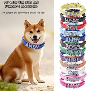 Kerah anjing personalisasi nama Diy dengan huruf geser <span class=keywords><strong>Diamante</strong></span> Bling kalung hewan peliharaan kucing anjing pesona kulit PU - Product Image 2