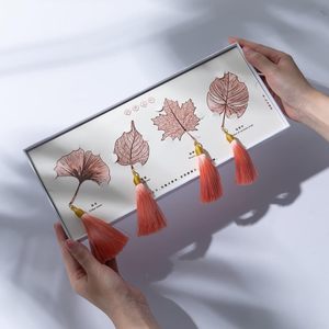Chinese Style Leaf Rose Gold <strong>Metal</strong> <strong>Bookmarks</strong> Hollow Out Stainless Steel Book Mark Page <strong>Maker</strong> with Tassels for Students - Product Image 2