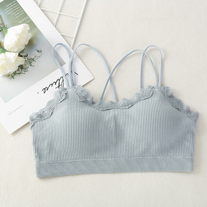 Ladies Wire Free Push up Breathable Lace Sports Bra Sexy Solid Color Women's Underwear Thin Shoulder - Product Image 6