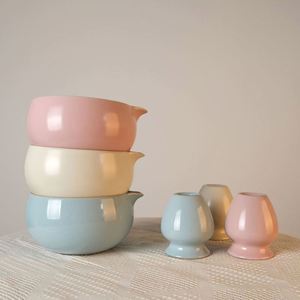 Japanese Style Handmade Classic Design <b>Tea</b> Bowl Whisk Chasen <b>Stand</b> Holder Ceramic Matcha Bowls With Pouring Spout - Product Image 2