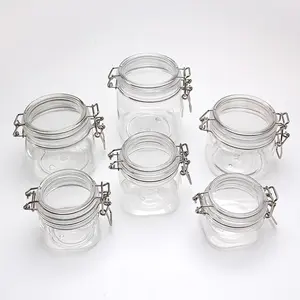 Ronda de contenedor de alimentos 80ml 120ml 150ml 200ml 550ml 1000ml 1500ml sello de aire de plástico para mascotas hermético tarro de kilner con cierre de metal