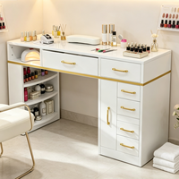 Table de maquillage et de manucure 2-en-1, blanche, légèrement luxueuse, avec plateau de rangement en verre rabattable