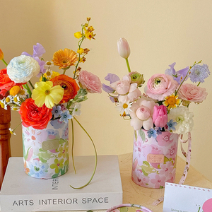 INUNION nuevas tendencias 2 uds primavera Floral cilindro caja de regalo conjunto redondo <span class=keywords><strong>abrazo</strong></span> cubo arreglos florales caja de embalaje para suministros florales - Product Image 3