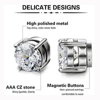 Vente en gros de clips d'oreille magnétiques personnalisés en zircon, 6 mm, 8 mm, en acier inoxydable, clips magnétiques en diamant pour hommes et femmes