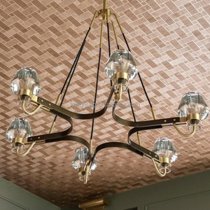 Sang Trọng Retro 6-Ánh Sáng Đèn Chùm Thủy Tinh Và Đồng Thau Ánh Sáng Mặt Dây Chuyền Cho Nhà Bếp Đảo Khách Phòng Ăn - Product Image 6