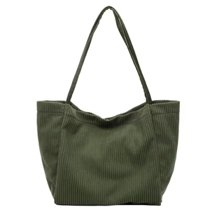 Bolsa de compras de pana de color retro, simple, de gran capacidad, reutilizable, con diseño personalizado, al por mayor. - Product Image 4