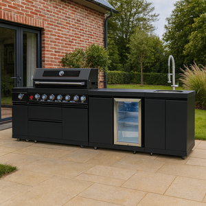 Cuisine extérieure modulaire Youya pour le camping, 3/6 brûleurs, étanche, noire, en acier inoxydable, avec réfrigérateur et évier - Product Image 3
