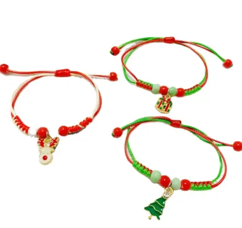 Custom Red Green Christmas Bracelets Jewelry New Year Gifts Boys Girls Men Women Lucky Cord Woven Christmas Bracelets From Yiwu