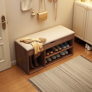 Solid Wood Modern Simple Home Shoe Stool Doorway Entrance Shoe Rack One-piece Long Bench - Product Image 2