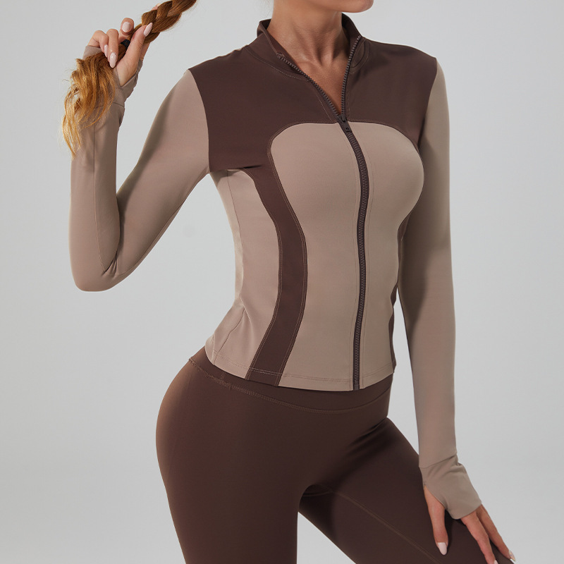 Women's Plus Size Breathable Long-Sleeved Stand-Up Collar Zipper Sports Jacket Slimming Fitness Clothing Cross-Border Yoga Top
