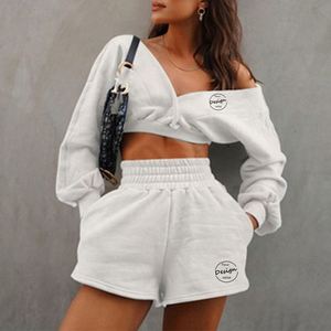 Ropa de mujer Sudadera con capucha bordada Sudadera personalizada de 2 piezas Pantalones cortos femeninos Conjunto de chándal de mujer - Product Image 1