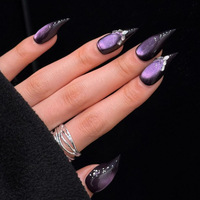 Faux ongles à presser faits main Qianya, effet œil de chat violet, 10 pièces, en acrylique, forme griffe de dragon, style minimaliste Ins, vente en gros