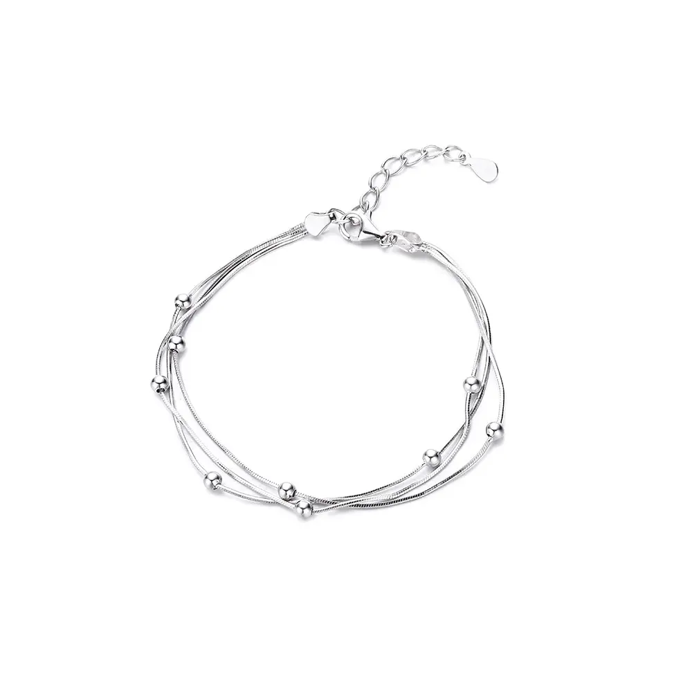 S925 Silver Layered Snake Chain Bracelet White Gold Plated Beaded Chain 925 Sterling Silver Bracelet Jewelry
