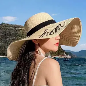 대량 도매 사용자 정의 큰 넓은 챙 해변 자외선 차단제 접이식 여성 여름 태양 해변 플로피 밀짚 모자